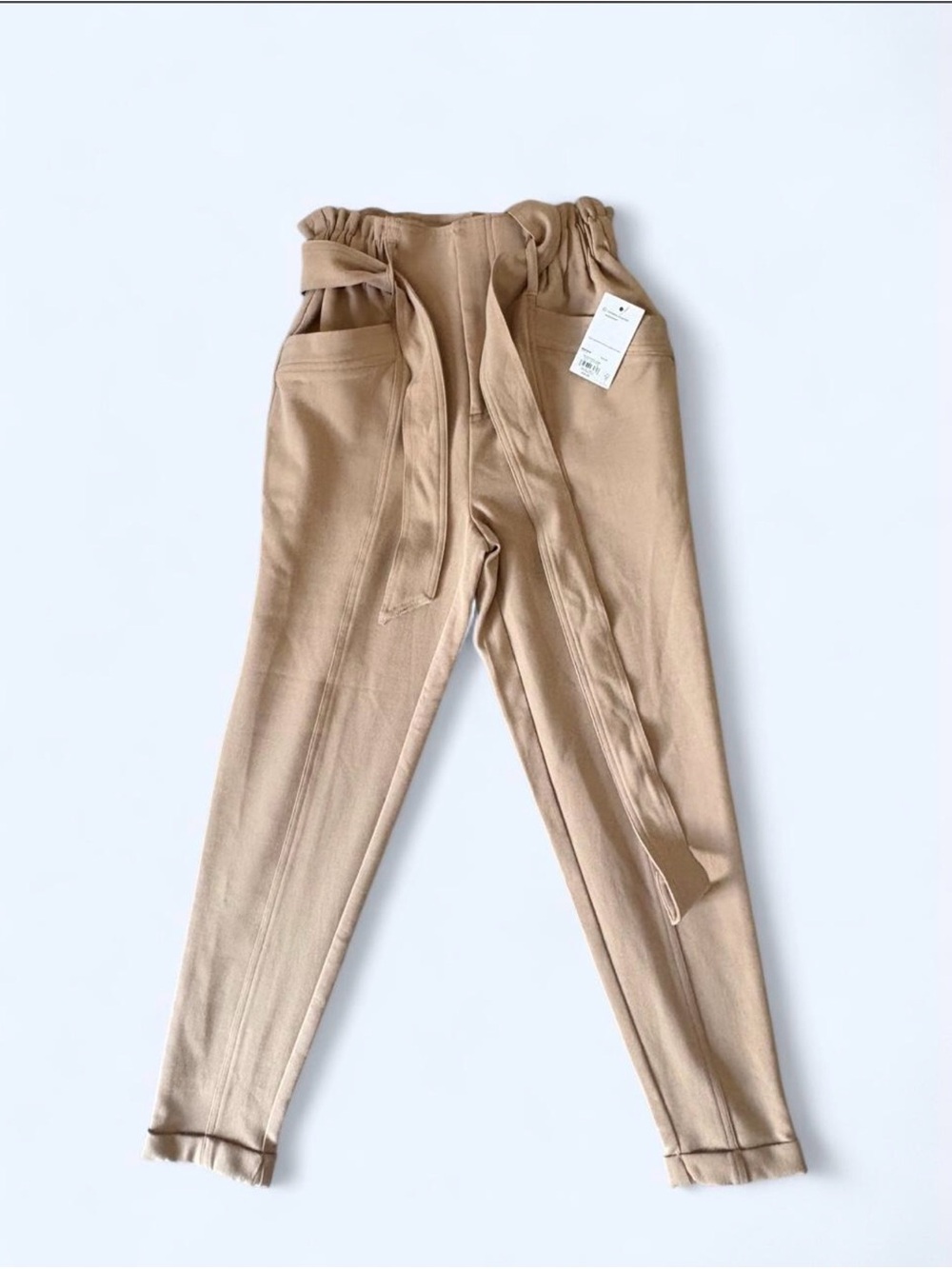 SO Tan High-Waist Paperbag Pants with Self Tie